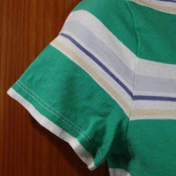 Vintage Y2K Hollister Green & White Stripe Baby Polo Shirt Medium - Picture 6 of 16